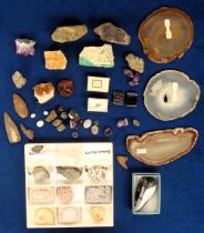 Collectables, Fossils and stones, a collection to include a cut aquamarine and other stones, a