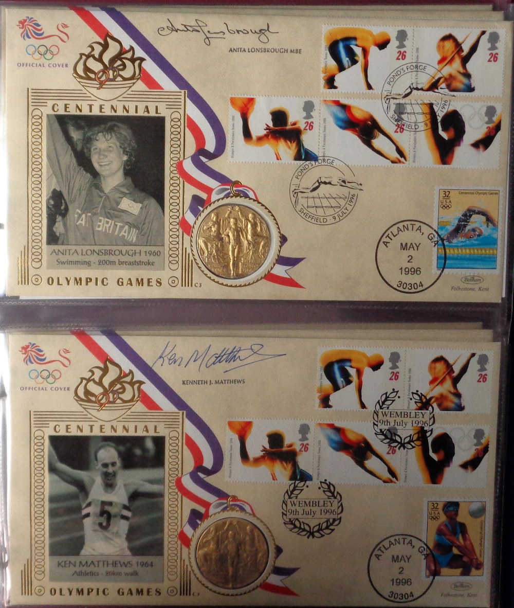 Stamps, Collection of British Olympic Gold Medallists covers by Benham, autographed by Adrian - Image 3 of 4