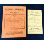 Football programmes, two single sheet programmes, Reading v Arsenal 4 Nov 1944 & Arsenal v Reading