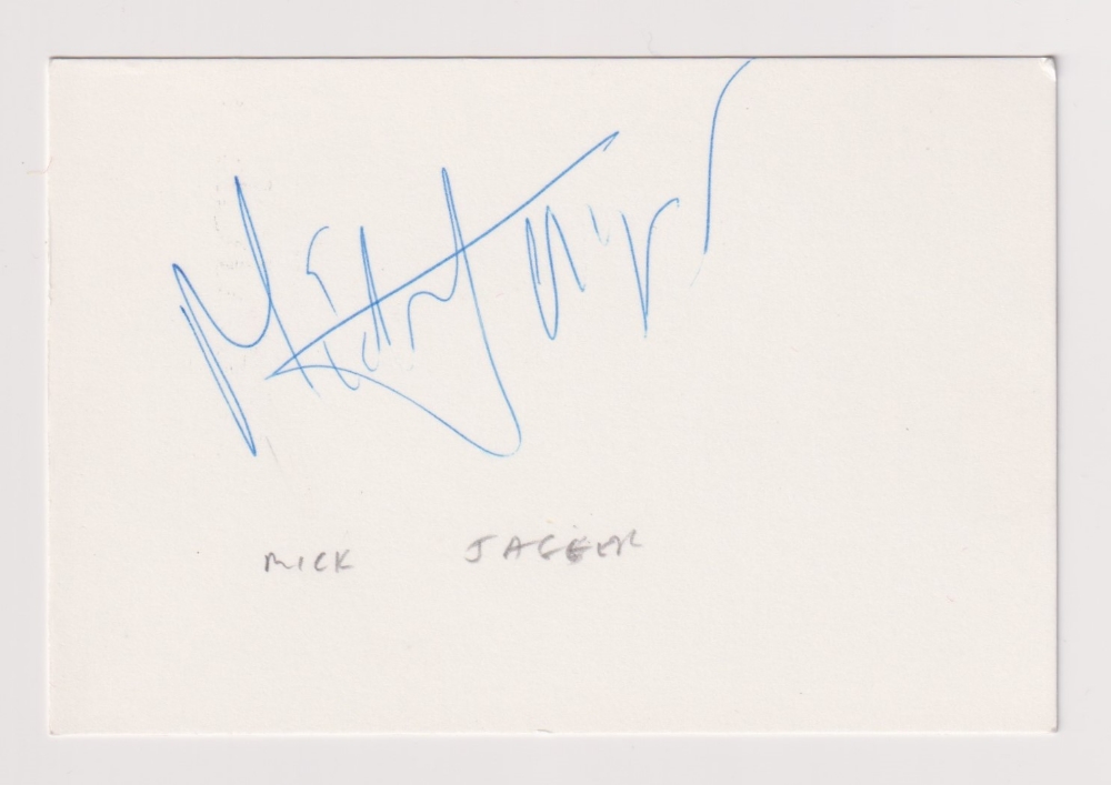 Autographs, Entertainment, Mick Jagger Rolling Stones lead singer, a blue ink signature on a cream