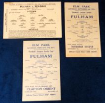 Football programmes, three programmes, Fulham v Reading, 11 Mar 1944 ,League South Cup, 2nd Sep