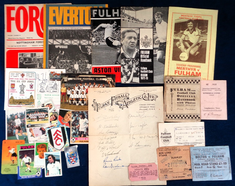 Football, Fulham FC, a selection of items including Club Handbook 1934/35 complete with all player