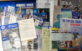 Football programmes, 29 Testimonial programmes all involving Chelsea FC, mostly 1970's onwards,