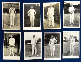 Tennis postcards, Wimbledon, RP's by Trim, male Tennis players, 8 cards inc. H.A. Hare, G.S. Sutter,