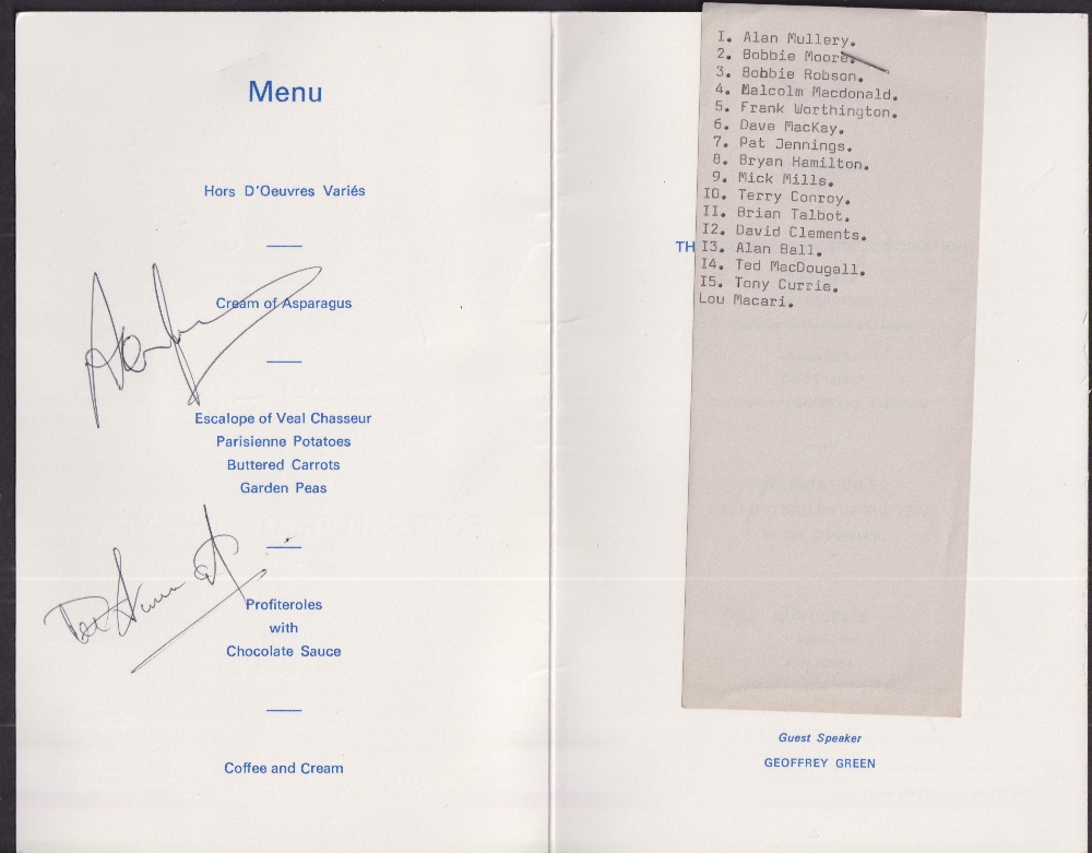 Football autographs, Football Writers Association, Footballer of the Year Annual Dinner Menu dated 1 - Image 2 of 2