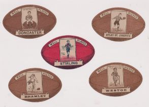 Trade cards, Baines, Rugby, 5 Ball shaped shields, Brown Backgrounds (x4), Otley St Josephs, Westoe,