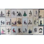 Postcards, Manni Grosze and Art Deco silhouette cards, a collection of 143 to include romance,