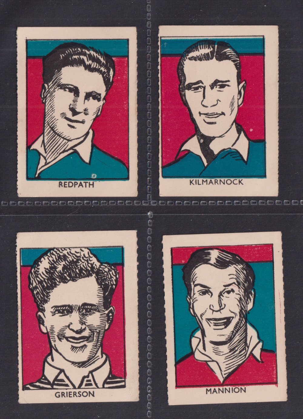 Trade cards, M M Frame, Sports Stars, Footballers, four cards, 'M' size, no 1 Redpath Motherwell, no