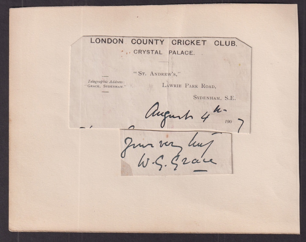 Cricket autograph, W G Grace, a clipped signature on card signed 'W G Grace' together with a clipped