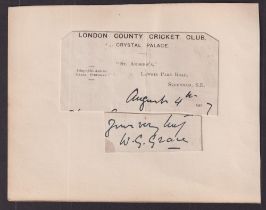 Cricket autograph, W G Grace, a clipped signature on card signed 'W G Grace' together with a clipped