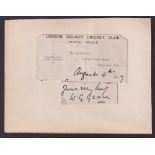 Cricket autograph, W G Grace, a clipped signature on card signed 'W G Grace' together with a clipped