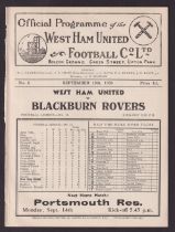 Football programme, West Ham v Blackburn Rovers 12 Sep 1936, Division 2 (ex-binder) (vg)
