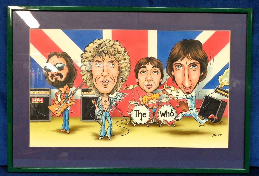 Original Artwork, Trist (Geoff Tristram), a framed and glazed painting of The Who (approx. size 27 x