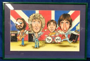 Original Artwork, Trist (Geoff Tristram), a framed and glazed painting of The Who (approx. size 27 x