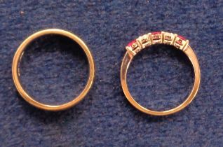 Jewellery, 2 white gold rings to comprise a wedding band hallmarked B. Bros and 750 and a 5 stone