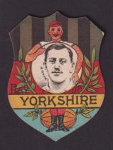 Trade Card, Baines Shield, Rugby, 'Play Up Yorkshire' with R. Wood inset & back printed with message