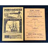 Football programmes, two programmes Reading v Portsmouth 29 Jan 1944 (single sheet, score noted) &