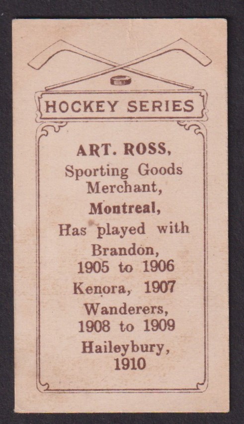 Cigarette card, Canada, ITC (Canada), Hockey Series, C56, 1910, type card, Art Ross (Hall of - Image 2 of 2