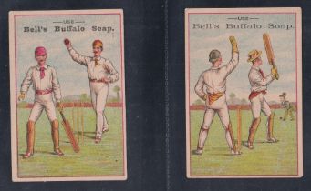 Trade cards, USA, Cricket, Bells Buffalo Soap, 2 early trade cards both depicting cricket scenes ,