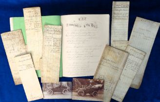 Ephemera, Documents, Dodington Manor, Whitchurch, Salop, 9 vellum documents dating between 1776