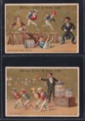 Trade cards, Liebig, 2 sets of 6 cards S108 August the Stupid & S107 Fine Arts I (mixed languages,