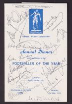 Football autographs, Football Writers Association, Footballer of the Year Annual Dinner Menu dated 1