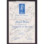 Football autographs, Football Writers Association, Footballer of the Year Annual Dinner Menu dated 1