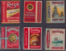 Cigarette packets, selection of 6 packets, all for 10 cigarettes, hulls only, British American