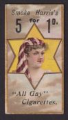 Cigarette card, Harris & Sons, Star Girls (horizontal back, Super Navy Cut Cigarettes in Tins'),