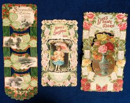 Ephemera, Edwardian Calendars, 3 die-cut, embossed, folding calendars, 1905 Shamrocks, 1906 Home's