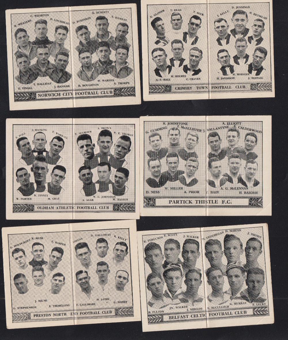 Trade cards, Barratt's, Football Team Folders, 6 cards, Grimsby Town, Norwich City, Oldham