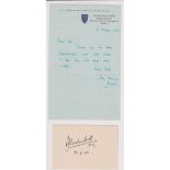 Autographs, Military, 4 autographs to comprise Field Marshall Auchinleck (1884-1981) Commander In
