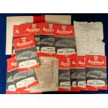 Football programmes, Arsenal FC, 1960/61, First team, reserves etc, 20 different home league