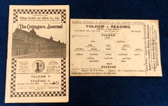 Football programmes, two Fulham v Reading programmes, one dated 13 May 1940 (score on face & team