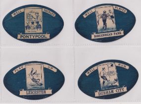 Trade cards, Baines, Rugby, 8 ball shaped shields, all Blue Backgrounds Pontypool, Birkenhead