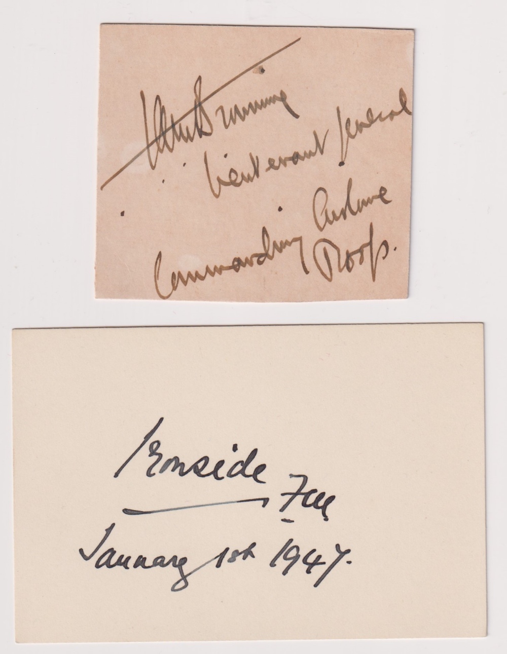Autographs, Military, 4 autographs to comprise Field Marshall Auchinleck (1884-1981) Commander In - Image 2 of 2