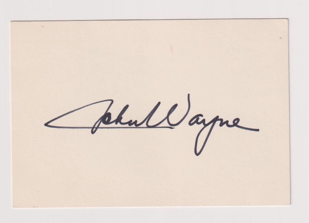 Autograph, Entertainment, John Wayne, American actor, black ink on cream card (approx. size 11.5 x