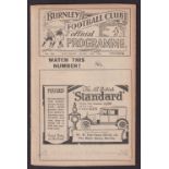 Football programme, Burnley v Aston Villa 25 Apr 1925 Division 1 (gd)