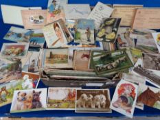 Postcards, a selection of 115+ cards to include Military, Animals, Transportation, Comic, Tuck,