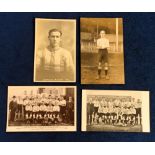 Football postcards, Sheffield Weds, four cards, two Team Group cards, 1905/06 (RP) and Cup Team 1907