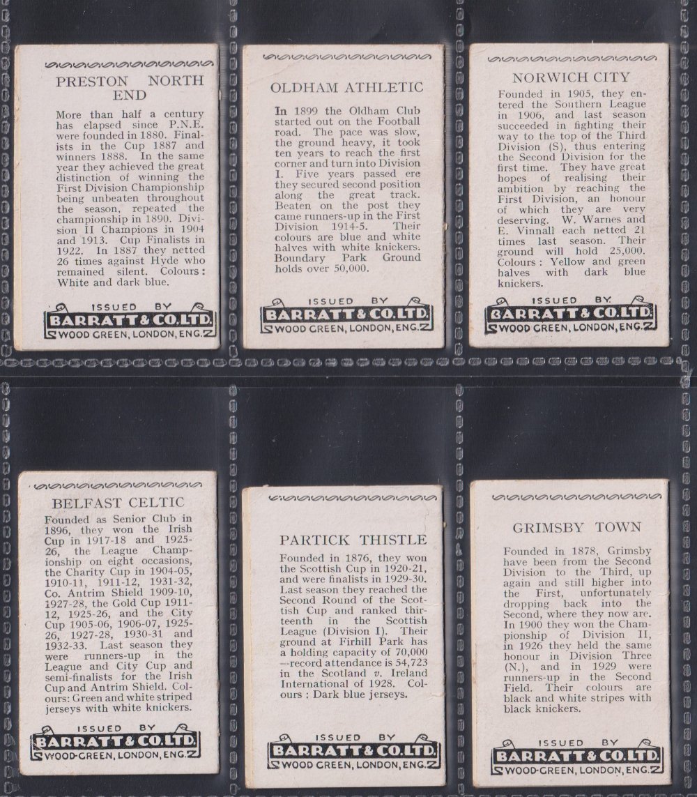 Trade cards, Barratt's, Football Team Folders, 6 cards, Grimsby Town, Norwich City, Oldham - Bild 3 aus 3