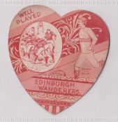 Trade card, W N Sharpe shaped Shield, Rugby, 'Well Played Edinburgh Wanderers', plain back (gd)