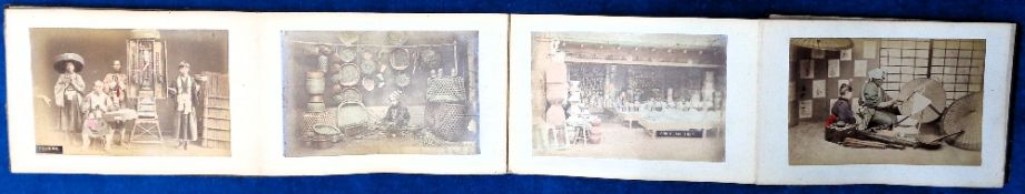 Photographs, 19thC Japanese Lacquer photo album containing 24 hand coloured photographs laid down