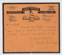 Football autograph, Major Frank C. Buckley, Leeds United Manager 1948-1953, hand-written latter on