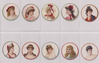 Cigarette cards, USA, Kinney Novelties x 20 cards, 18 are circular with varying colour backs, 2