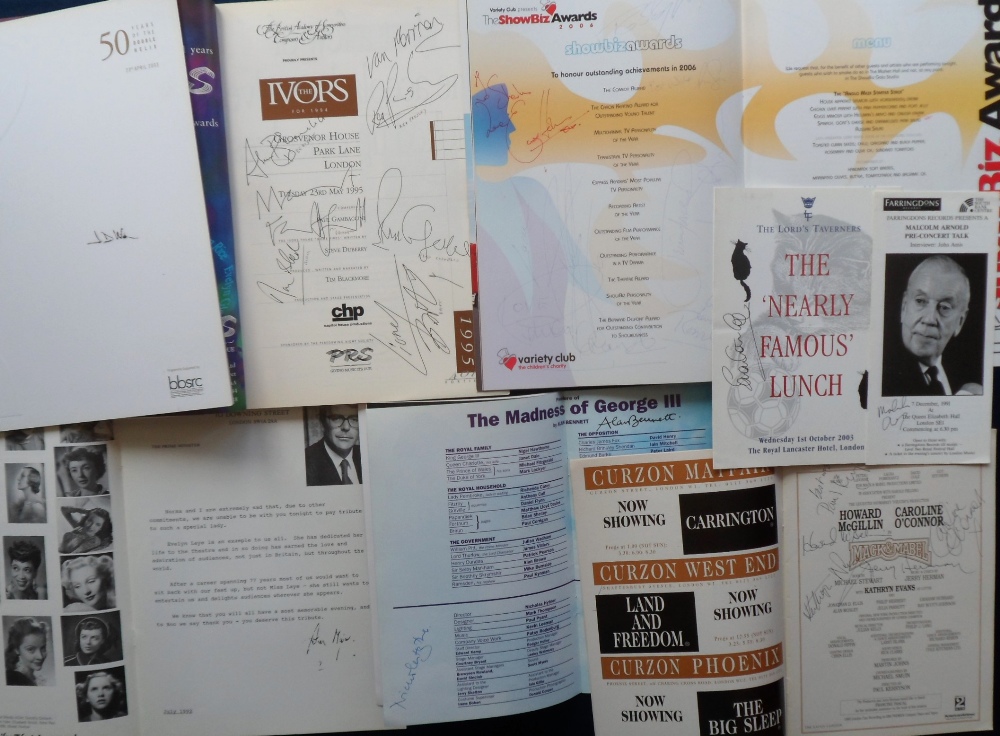 Autographs, Theatre, a collection of 16 souvenir theatre programmes, flyers, menus, and other - Image 2 of 2