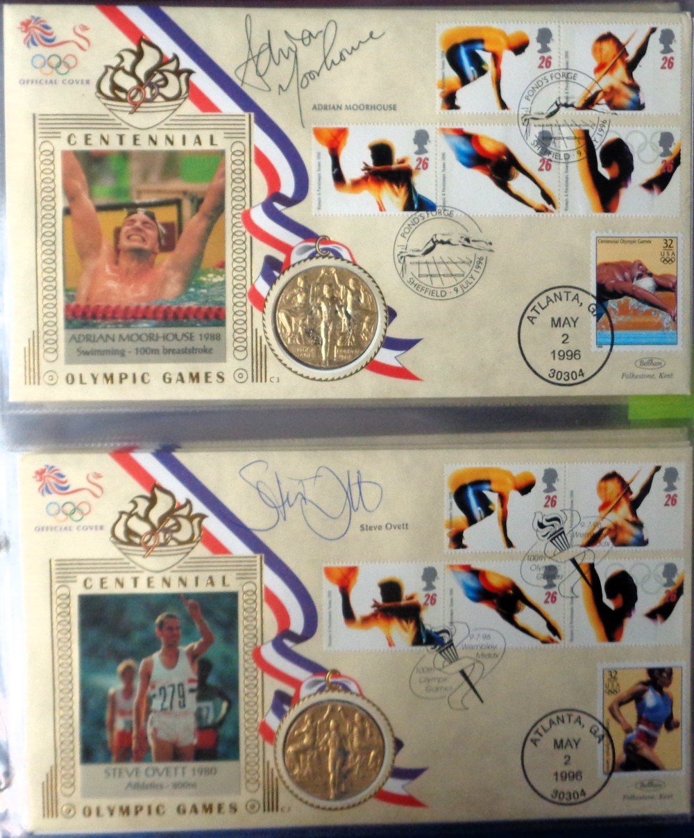 Stamps, Collection of British Olympic Gold Medallists covers by Benham, autographed by Adrian - Image 2 of 4