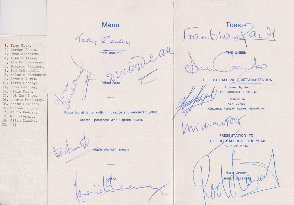 Football autographs, Football Writers Association, Footballer of the Year Annual Dinner Menus - Image 2 of 2
