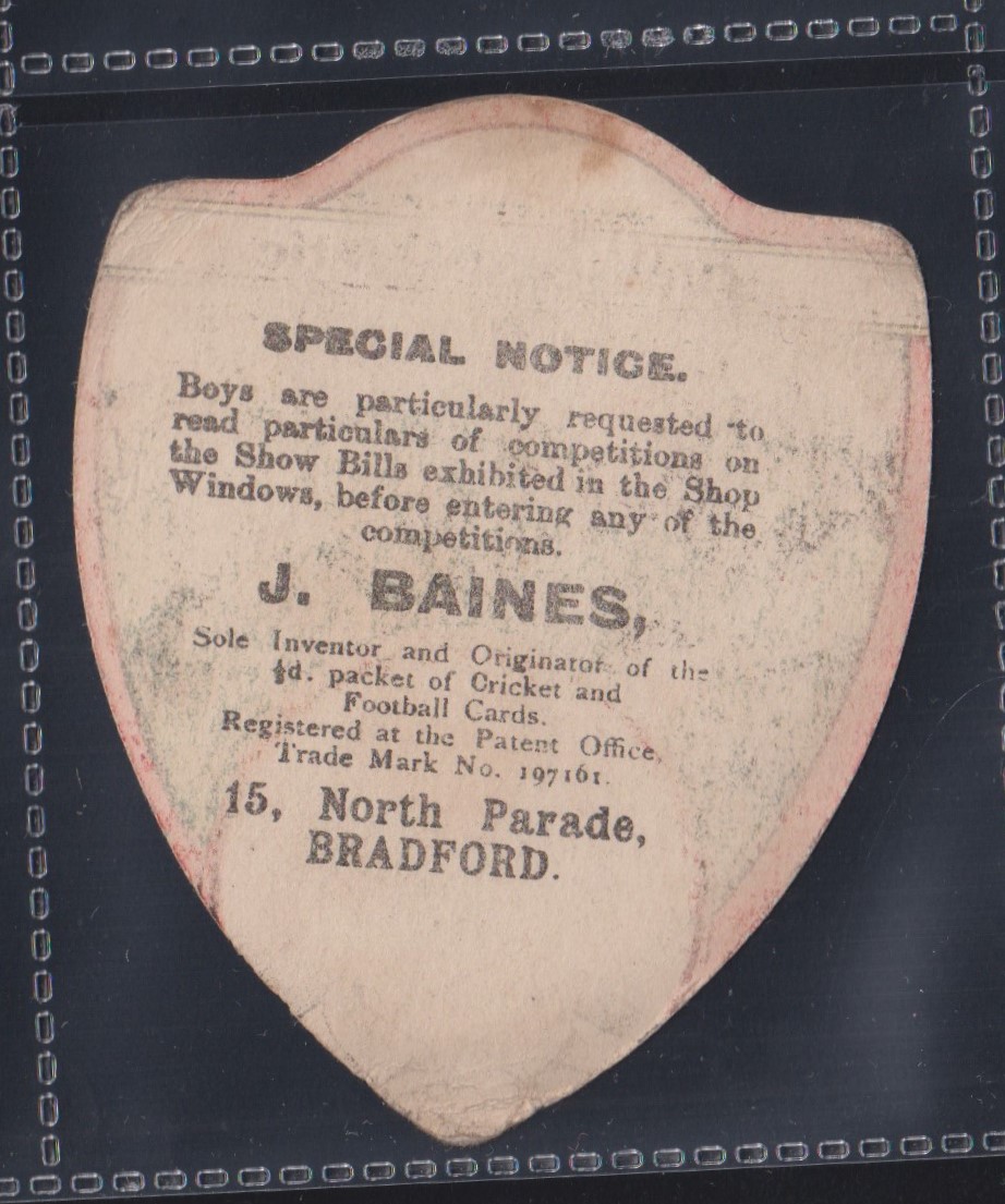 Trade card, Baines Shield, Football, Oldham Athletic with F Newton inset (corner wear, fair) - Image 2 of 2