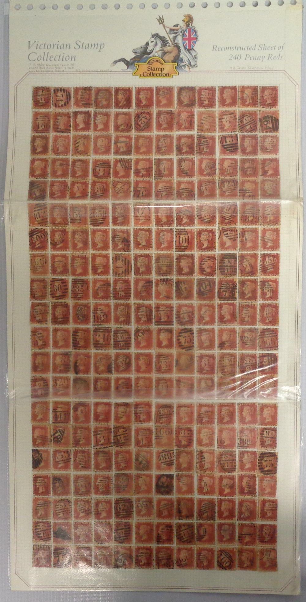 Stamps, GB QV 1d reds reconstructed sheet of 240 used stamps plate 78. SG cat £660 (240)